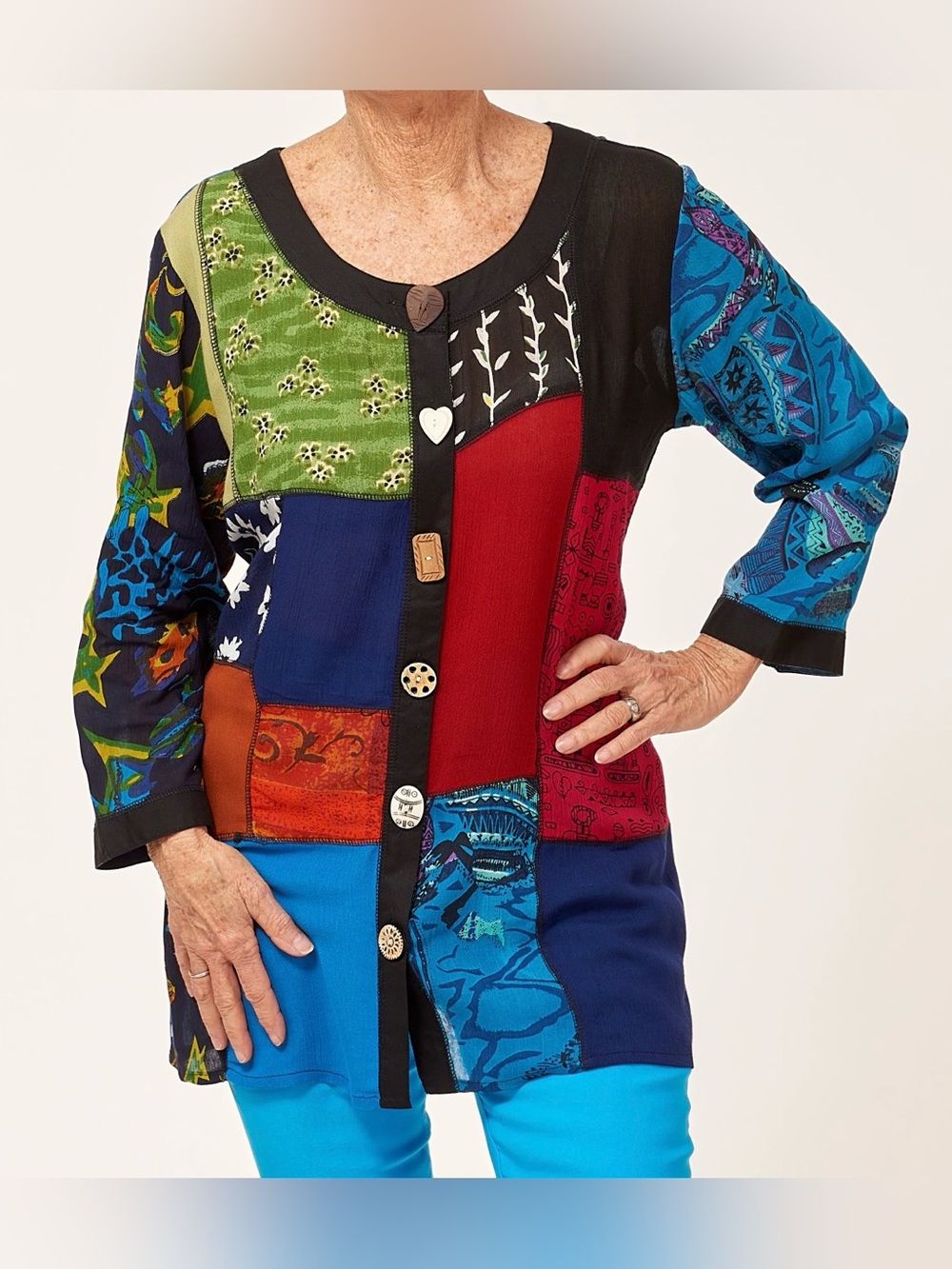 Patchwork Button-Front Women’s Top